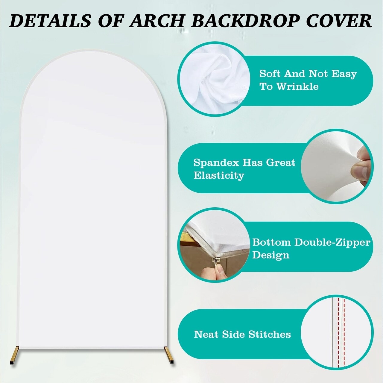 Arch Backdrop Stand Cover 3.28X6.56Ft White Spandex Fitted Wedding Arch Cover Elastic Double-Sided Background Covering